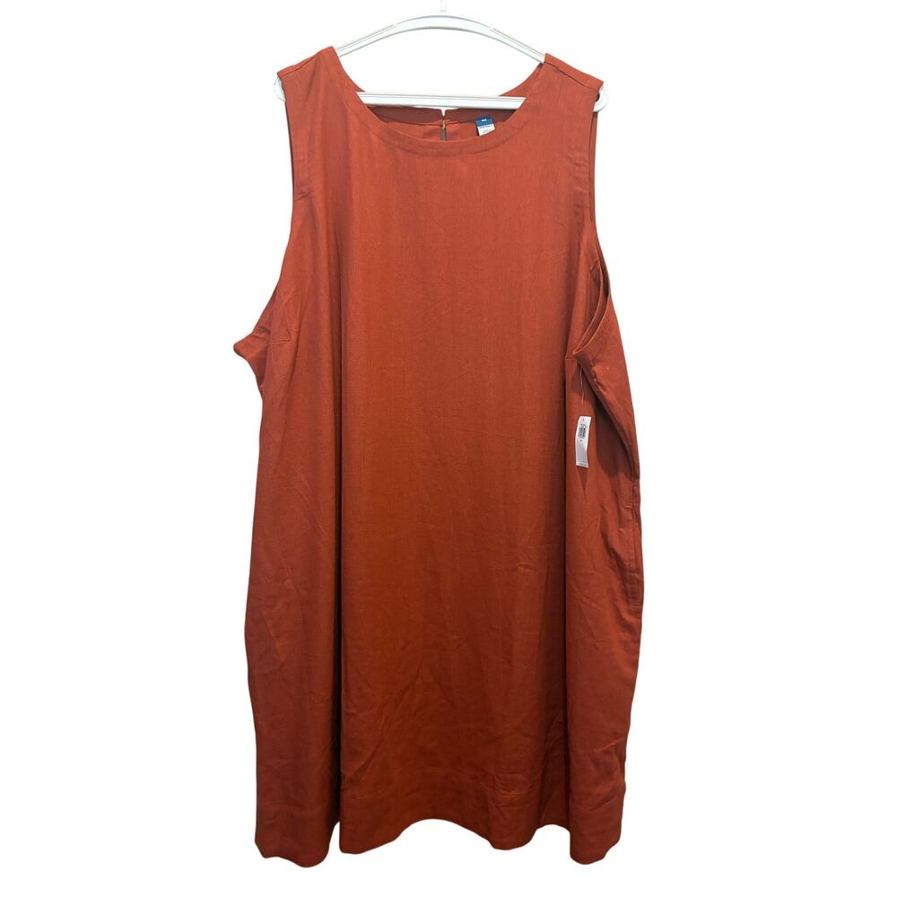 NWT Old Navy Linen Blend Rust Shift Dress Size 4X Pockets Keyhole Back